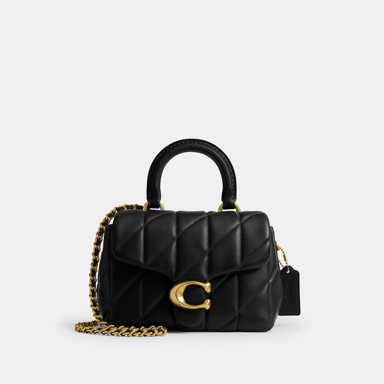 Quilted chain top handle bag