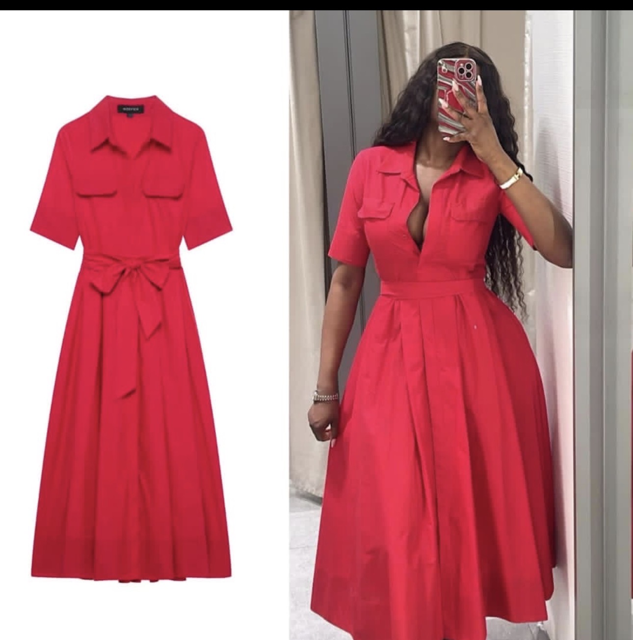 Belted shirt midi dress
