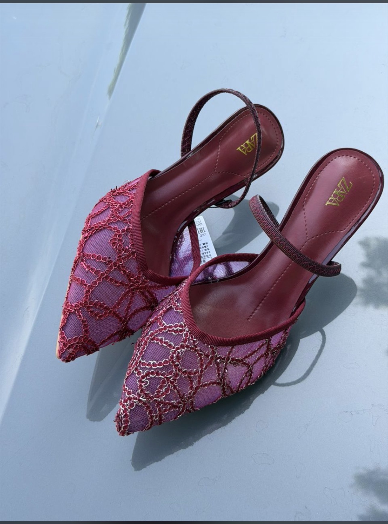 Embroidered Mesh slingback Heels