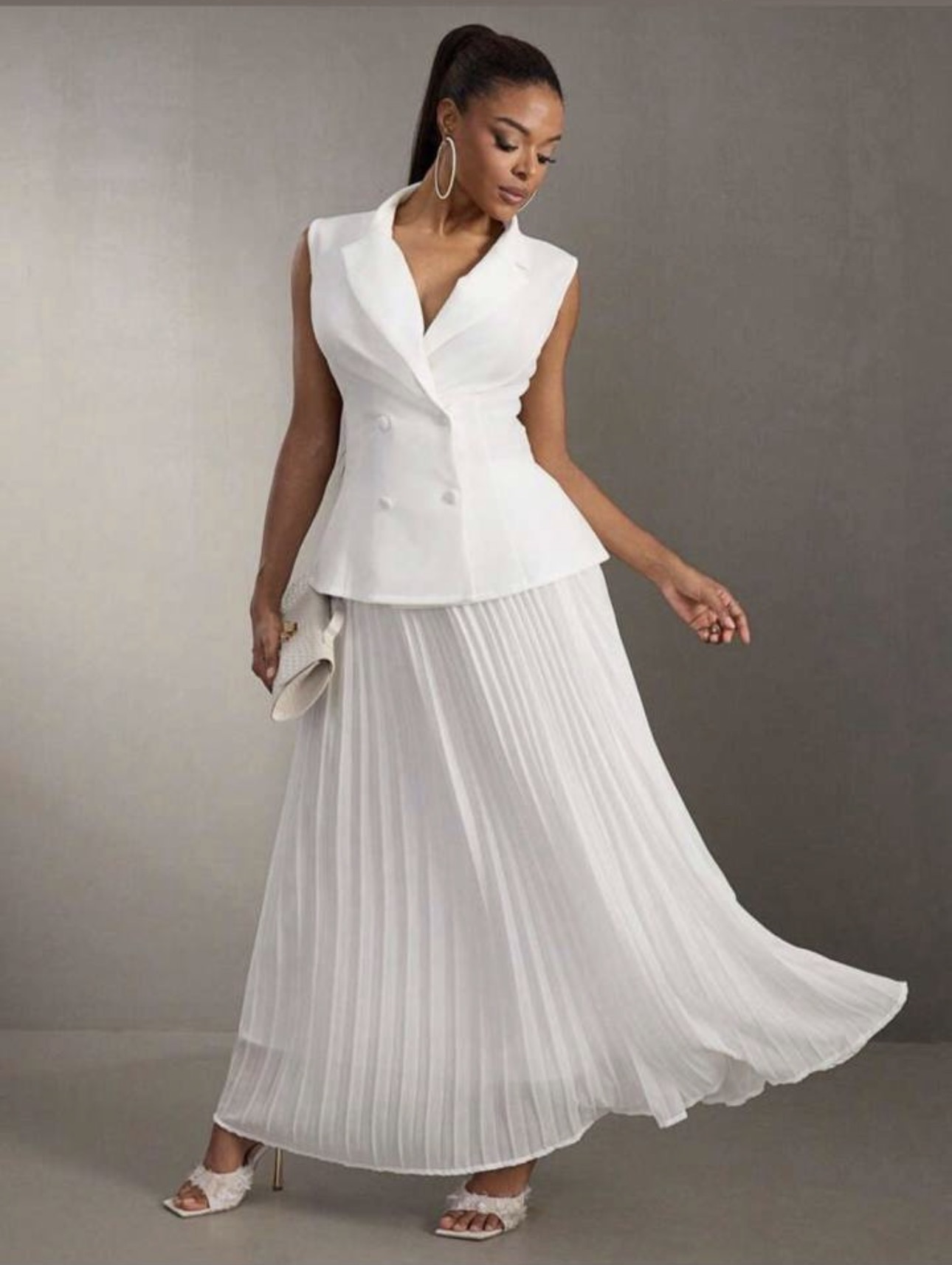 White pleated Blazer dress elegant